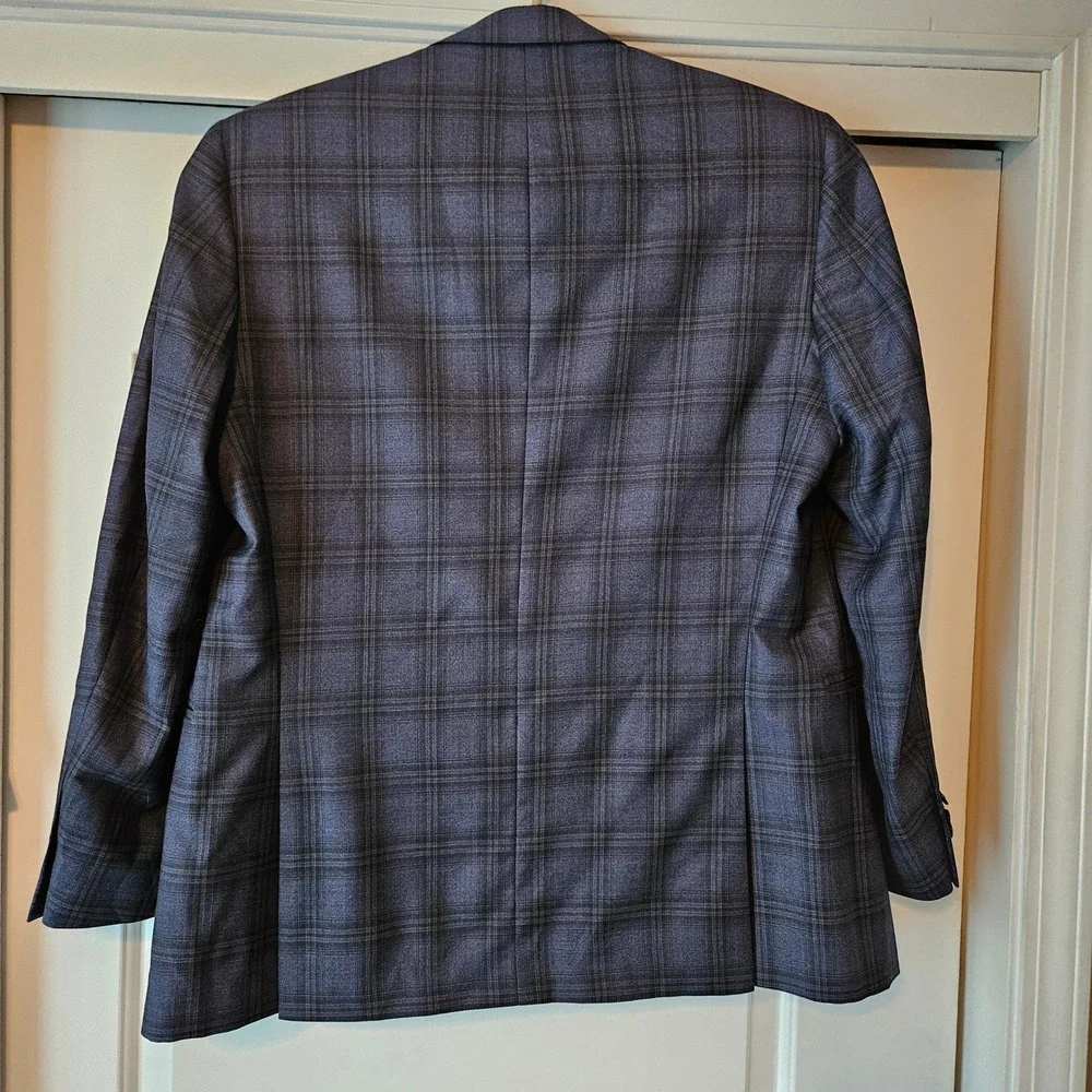 Peter Millar Sports Coat Men 40R Blue Windowpane Plaid Virgin Wool Blazer Jacket